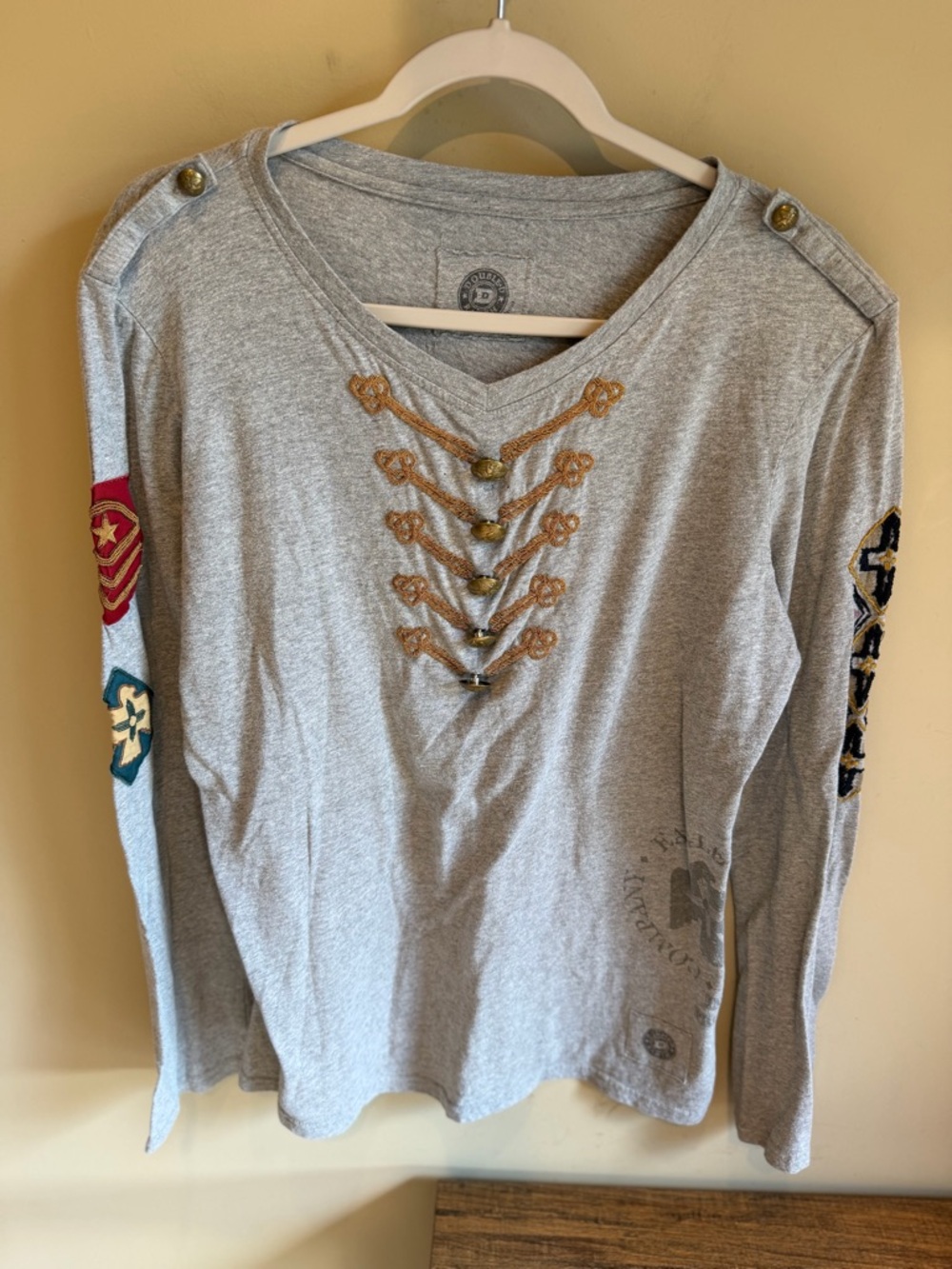 Double D Ranch Long Sleeve Patches Western Top Tee Size XL